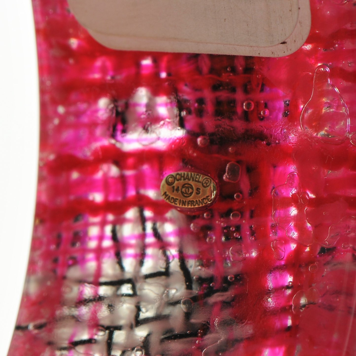 Resin Tweed Chain CC Bangle Transparent Pink