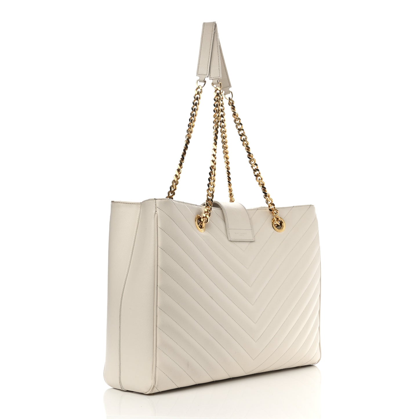 Grain De Poudre Matelasse Chevron Monogram Shopping Bag White