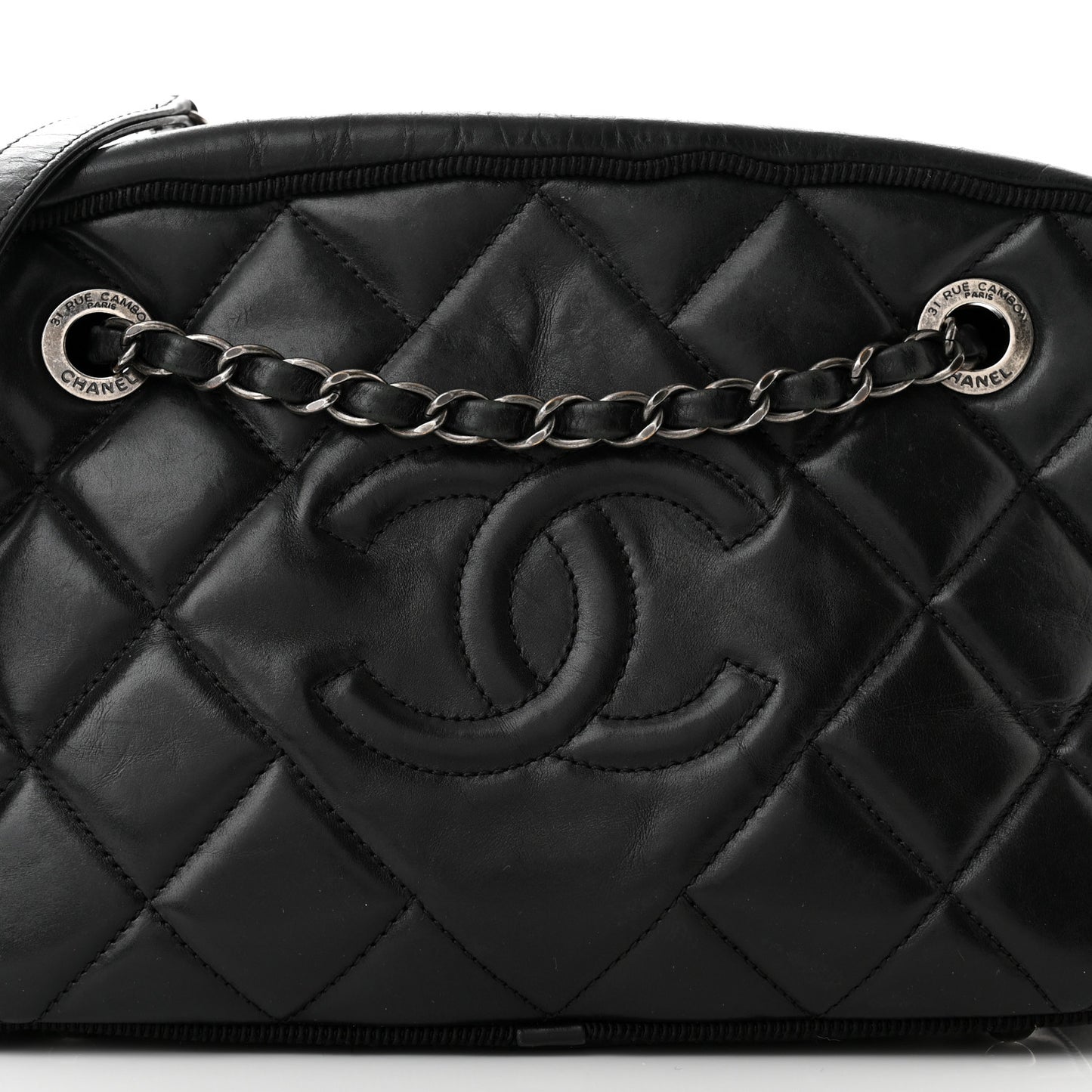 Calfskin Quilted Small Ballerine Camera Case Black