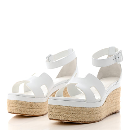 Hermes Goatskin Elda Espadrille Wedge Sandals 39 White 3 of 9