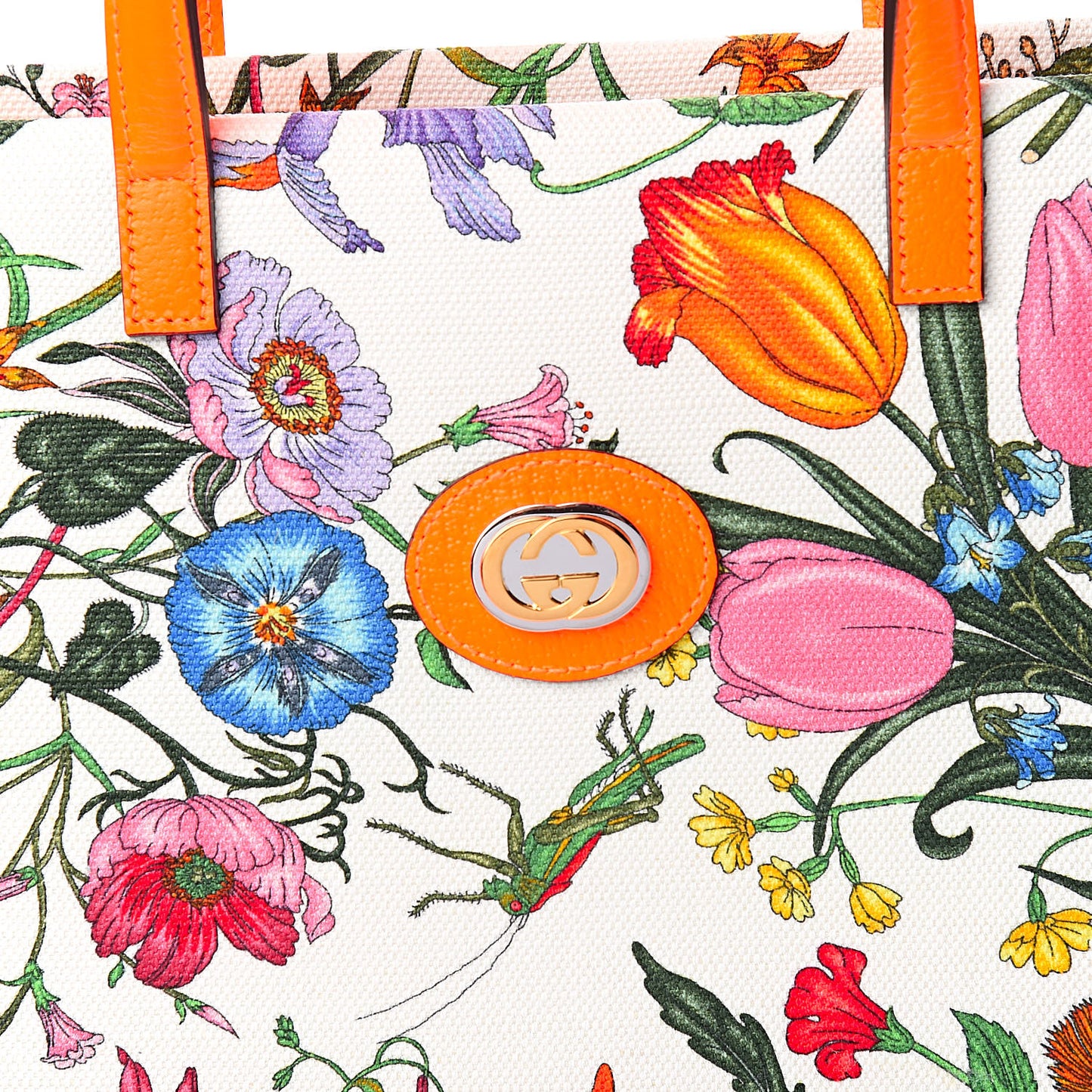 Canvas Medium Flora Tote White Multicolor Orange Fluo