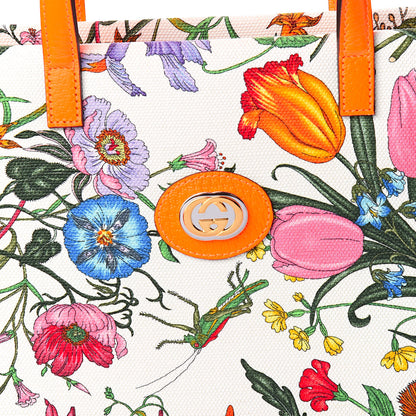Gucci Canvas Medium Flora Tote White Multicolor Orange Fluo 11 of 11