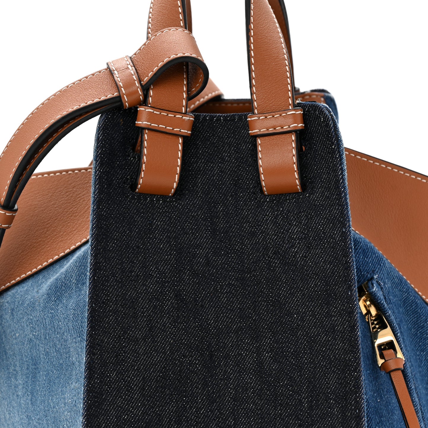 Calfskin Denim Small Hammock Shoulder Bag Blue Tan