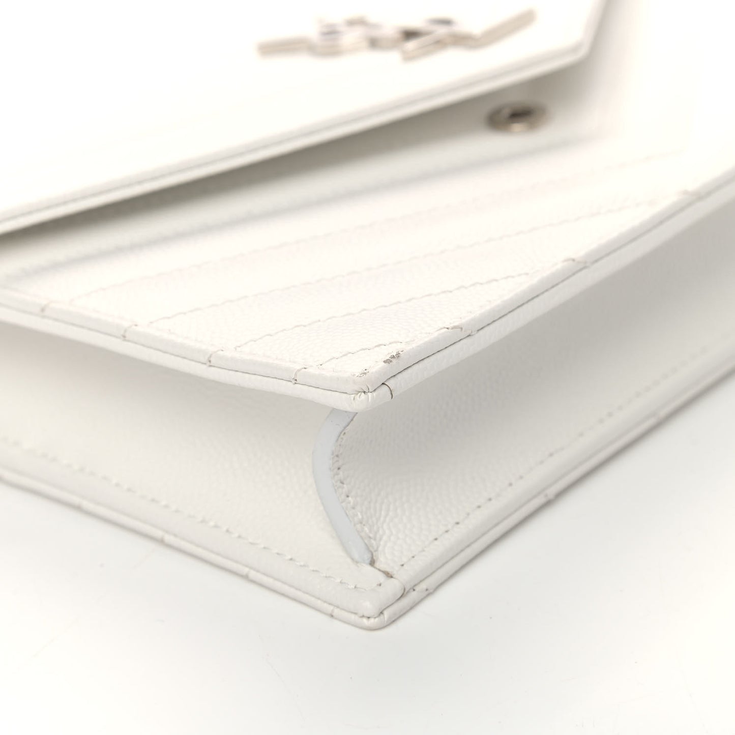 Grain De Poudre Matelasse Chevron Monogram Envelope Chain Wallet Optical White