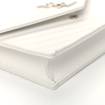 Saint Laurent Grain De Poudre Matelasse Chevron Monogram Envelope Chain Wallet Optical White 6 of 11