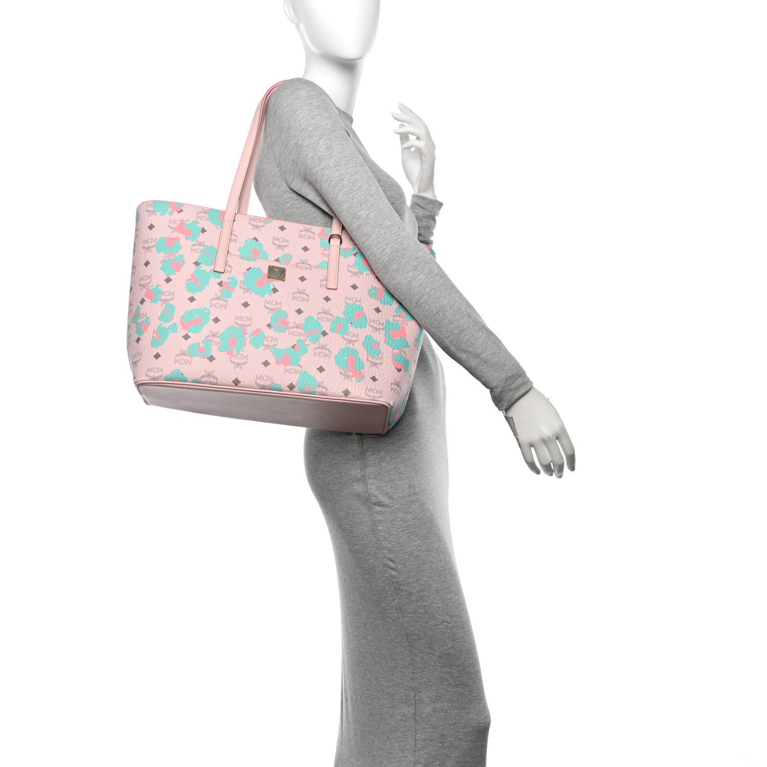 MCM Visetos Leopard Print Medium Anya Shopper Tote  Pink 2 of 10