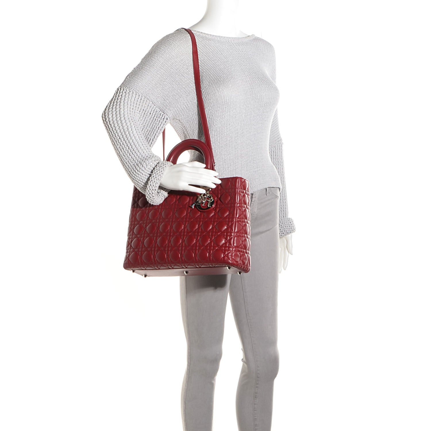Christian Dior Lambskin Cannage Large Lady Dior Red 2 of 9