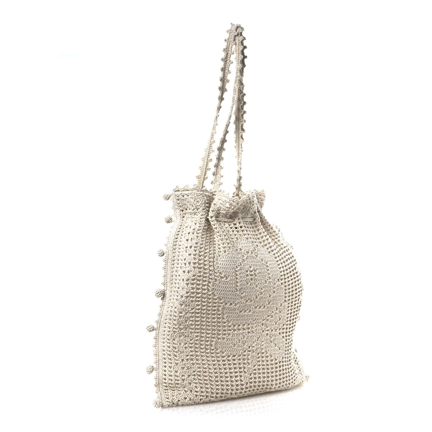 Cotton Crochet Floral Motif Tote Bag Chalk White