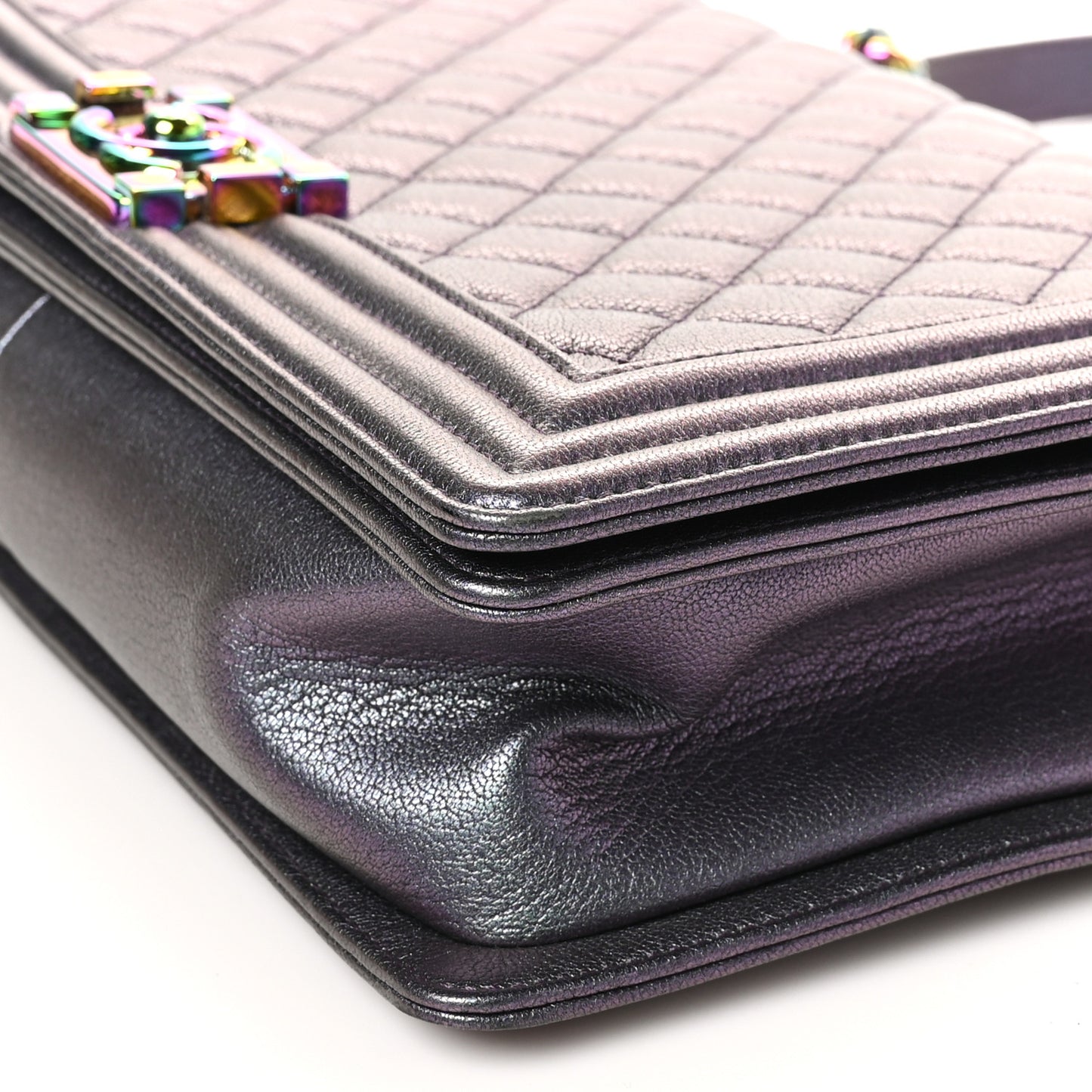 Iridescent Goatskin Quilted New Medium Boy Flap Purple