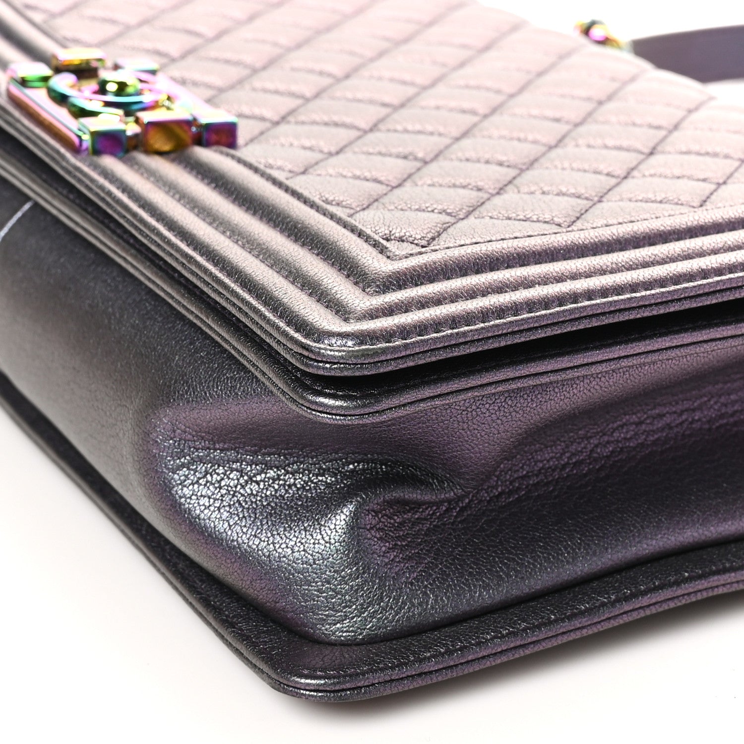 Chanel Iridescent Goatskin Quilted New Medium Boy Flap Purple 10 of 10