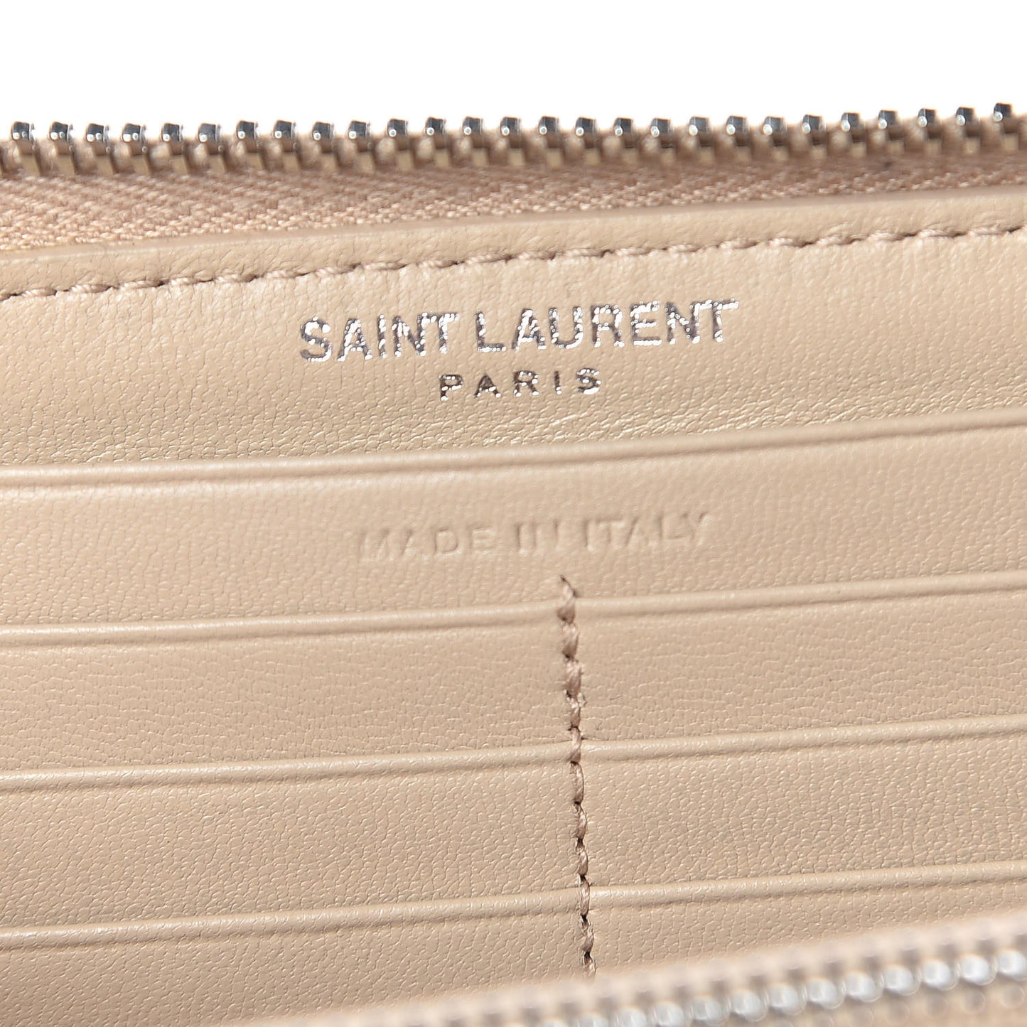 Calfskin Matelasse Chevron Monogram Zip Around Wallet Dark Beige