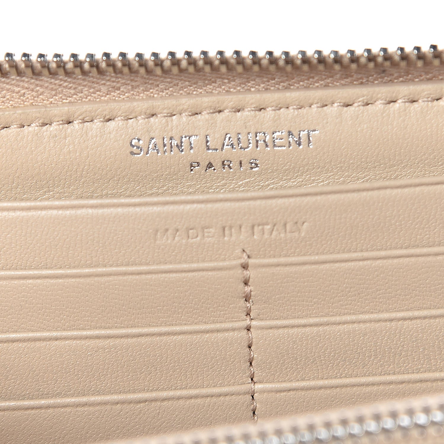 Saint Laurent Calfskin Matelasse Chevron Monogram Zip Around Wallet Dark Beige 6 of 7