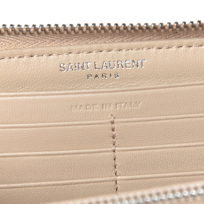 Saint Laurent Calfskin Matelasse Chevron Monogram Zip Around Wallet Dark Beige 6 of 7