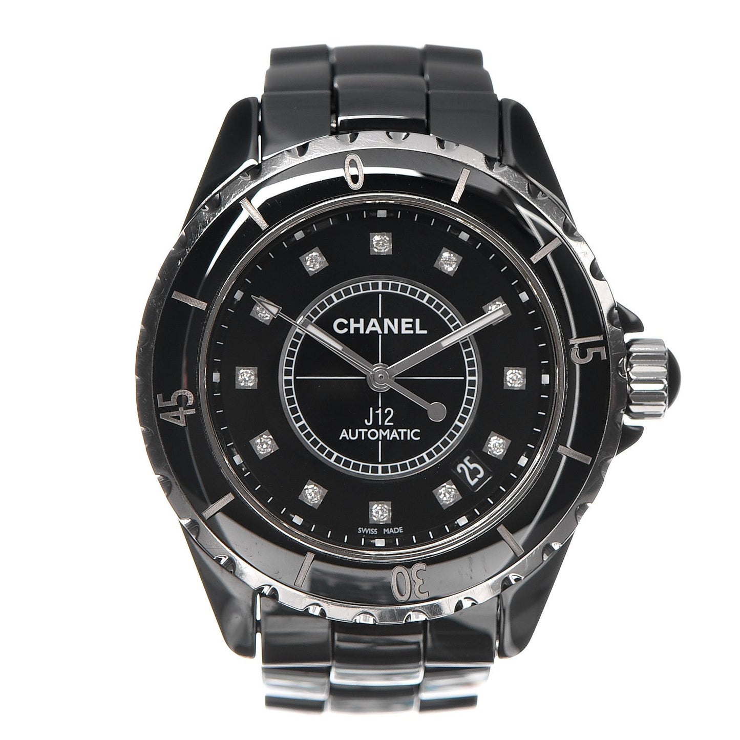Stainless Steel Ceramic Diamond 38mm J12 Automatic Watch Black