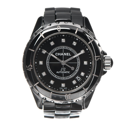 Chanel Stainless Steel Ceramic Diamond 38mm J12 Automatic Watch Black 1 of 8
