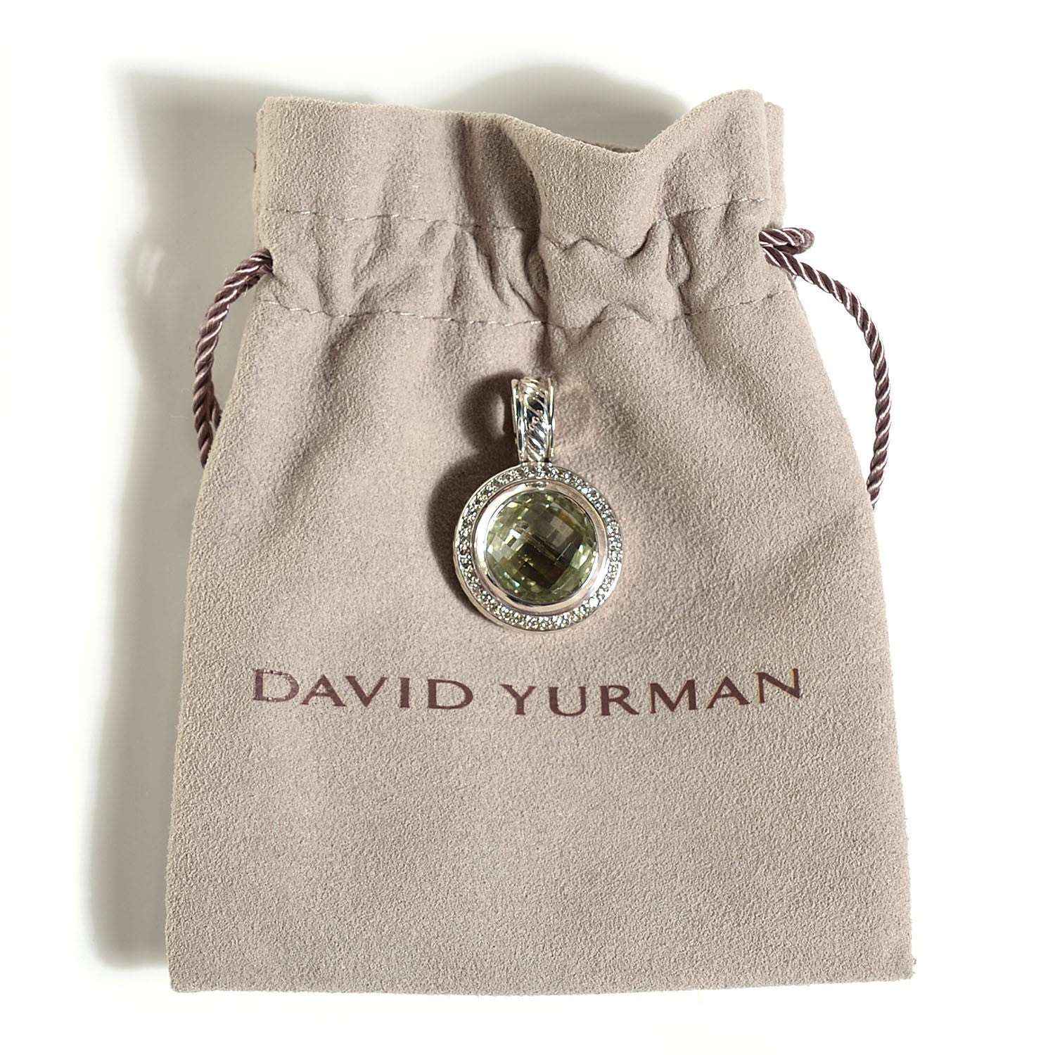 David Yurman Sterling Silver Diamond Prasiolite 14mm Cerise Enhancer Pendant 5 of 6