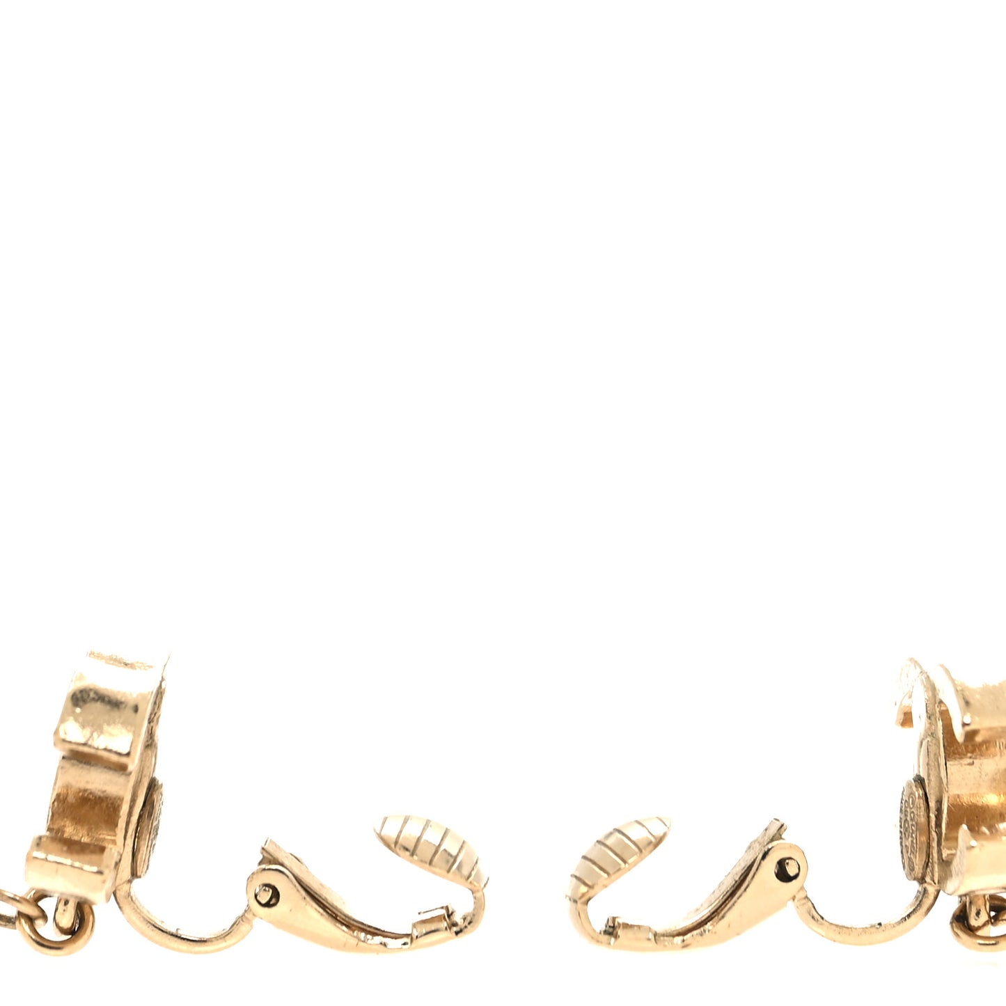 Pearl Crystal CC Heart Drop Clip On Earrings Gold White
