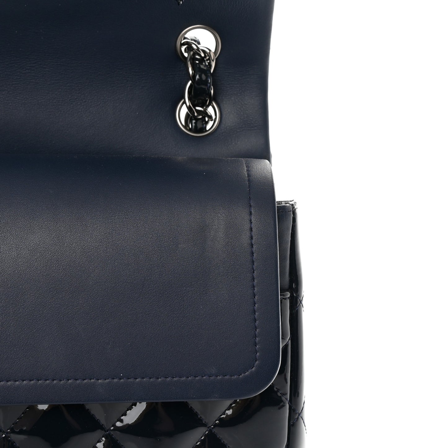 Patent Quilted Jumbo Double Flap Navy