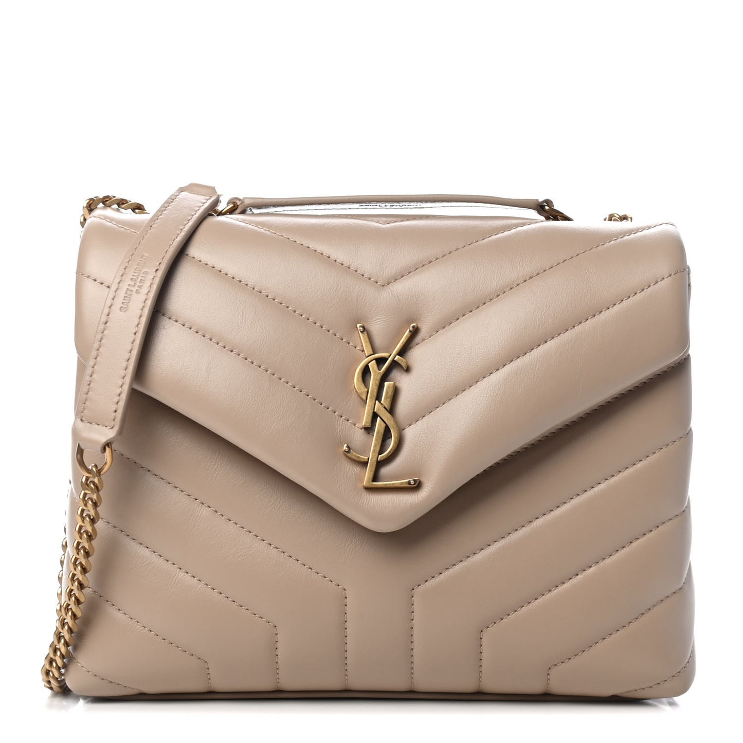 Calfskin Y Quilted Monogram Small Loulou Chain Satchel Dark Beige