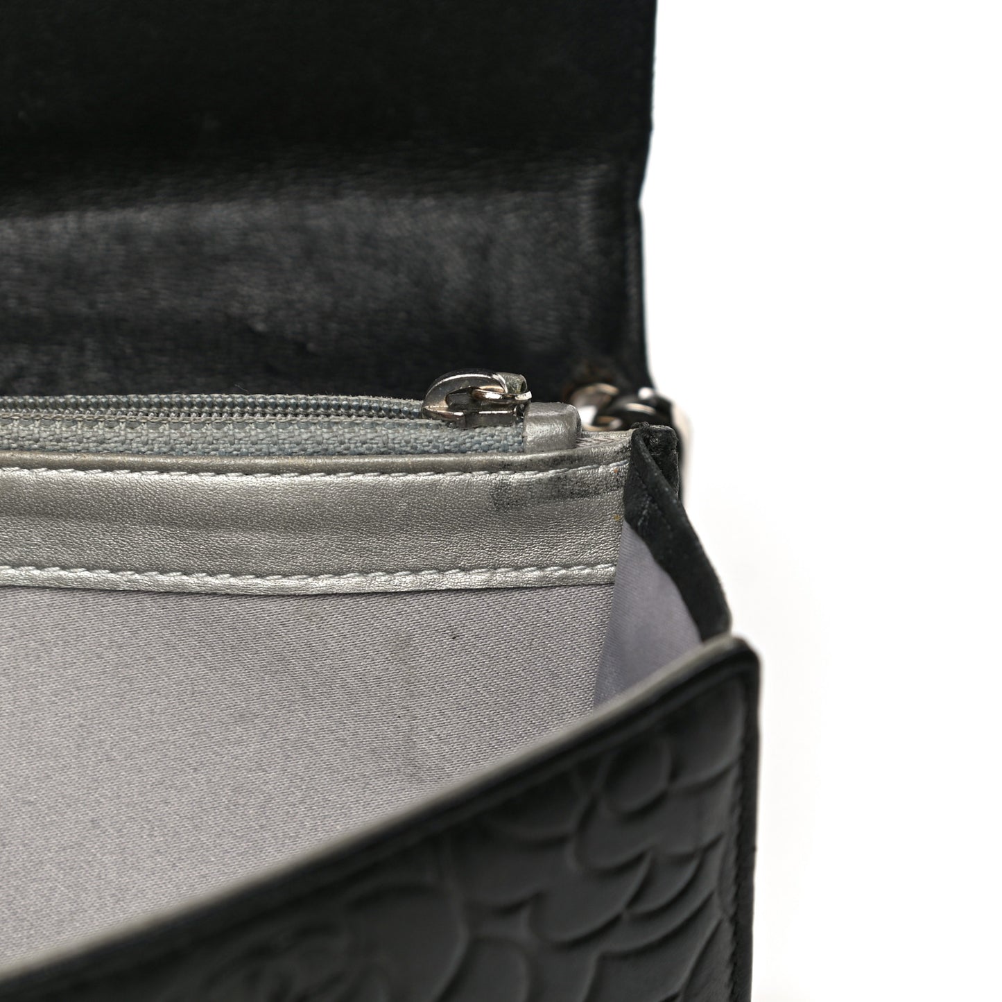 Lambskin Camellia Embossed Wallet on Chain WOC Black