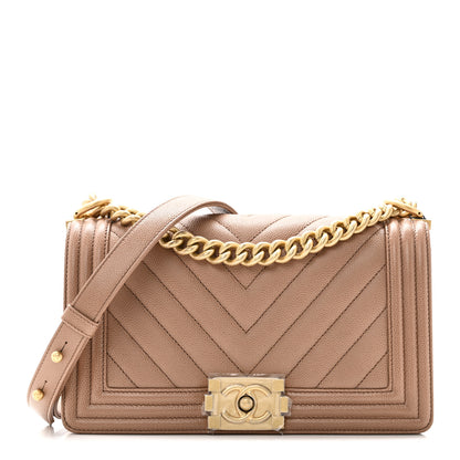 Chanel Caviar Chevron Quilted Medium Boy Flap Light Brown 1 of 10