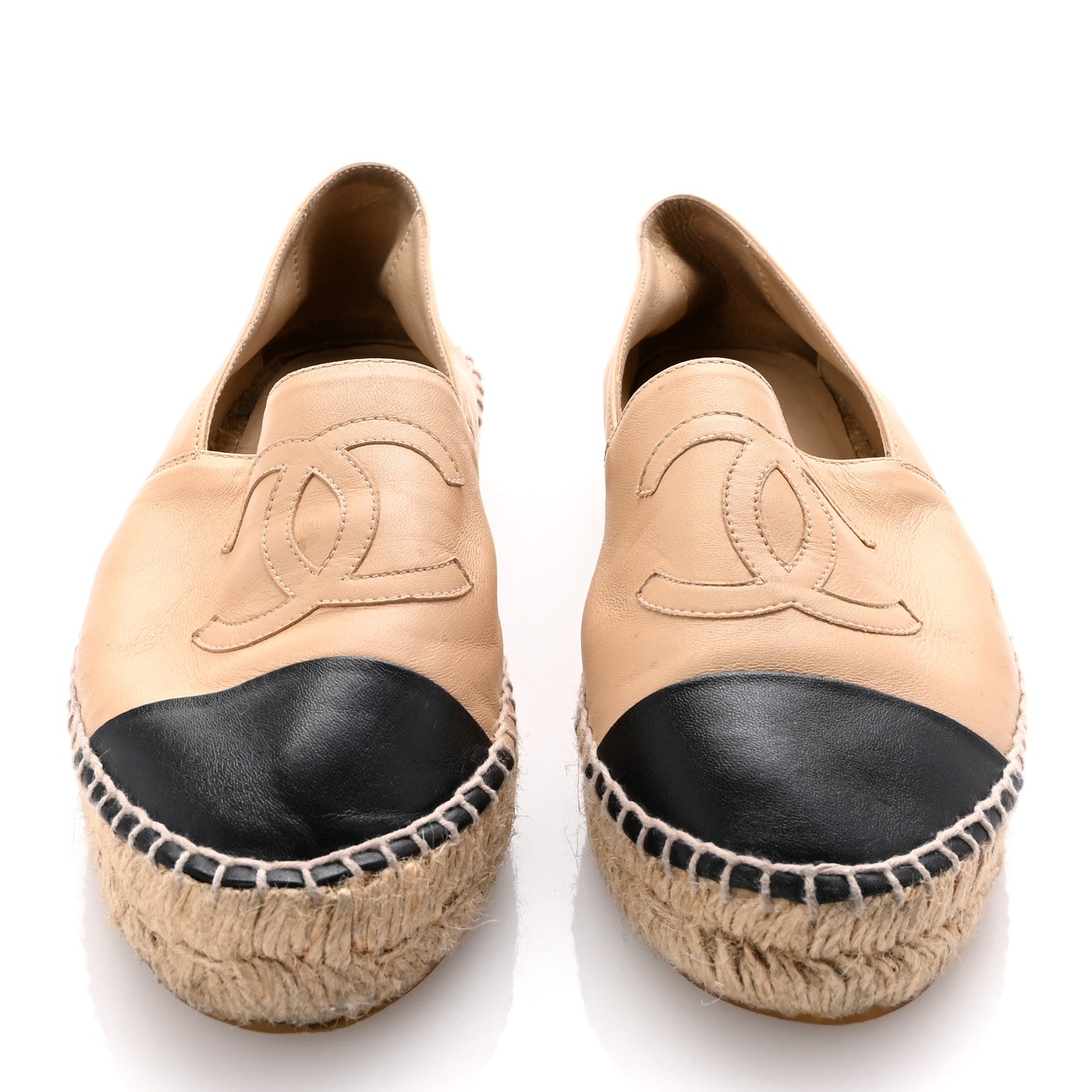Chanel Lambskin CC Espadrilles 37 Beige Black 3 of 9