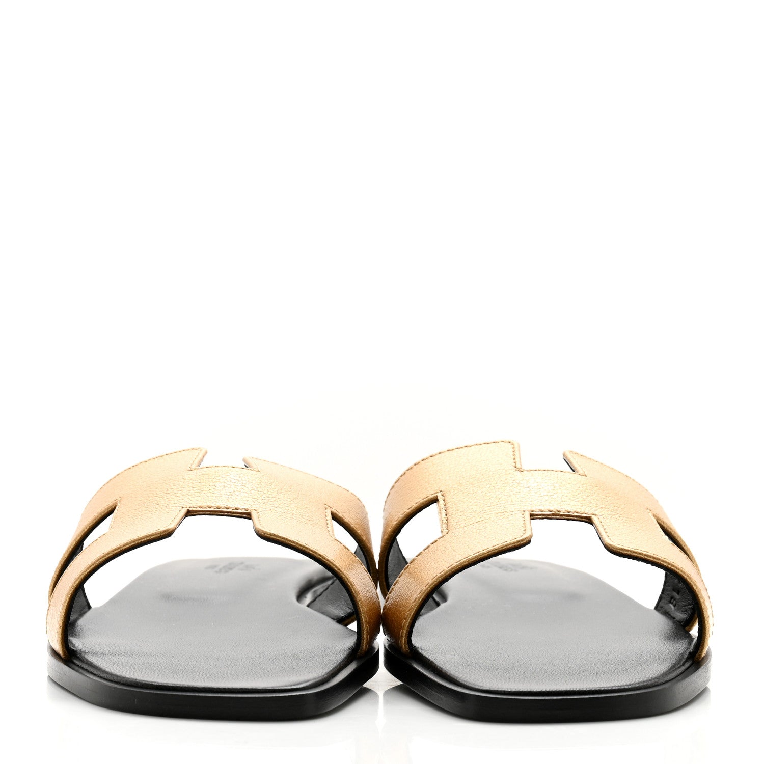 Hermes Metallic Chevre Oran Sandals 37.5 Dore 2 of 10