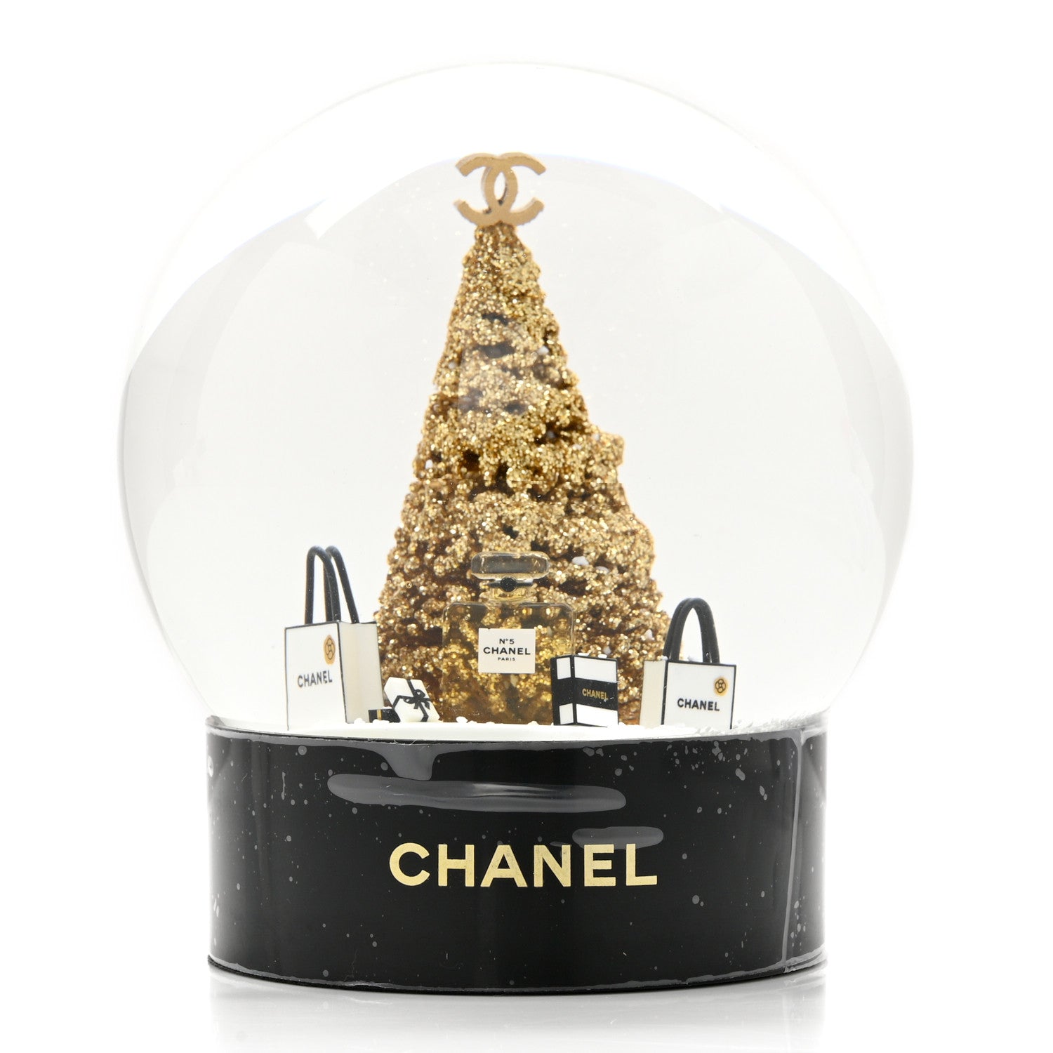 Chanel Glass Christmas Tree Shopping Bag Snow Globe 1 of 6