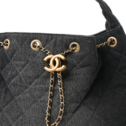 Chanel Washed Denim Quilted Medium Chanel 25 Handbag Black 9 of 11