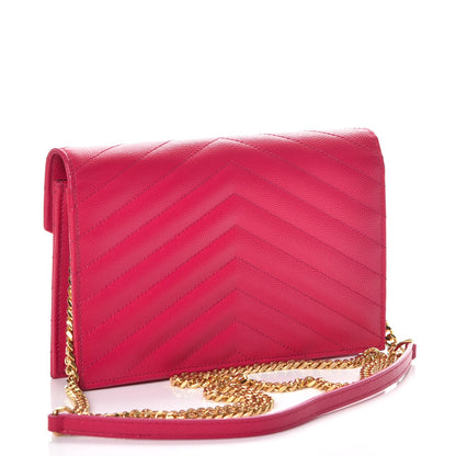 Saint Laurent Grain De Poudre Matelasse Chevron Monogram Envelope Chain Wallet Bubblegum 3 of 9