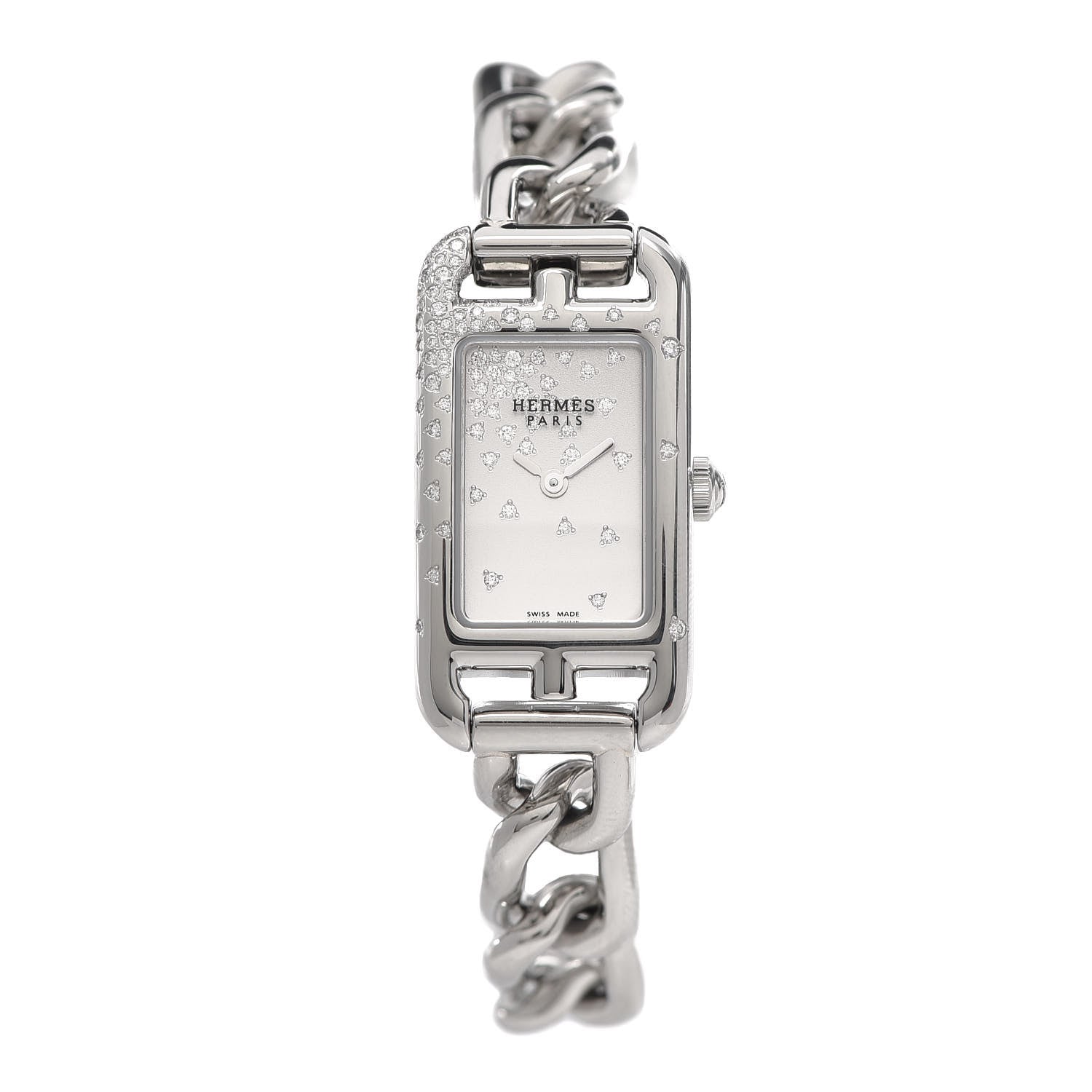 Hermes Stainless Steel Diamond 17mm Nantucket Jete De Diamants Quartz Watch 1 of 5