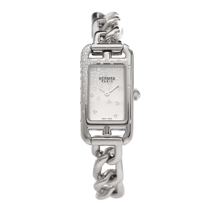 Hermes Stainless Steel Diamond 17mm Nantucket Jete De Diamants Quartz Watch 1 of 5