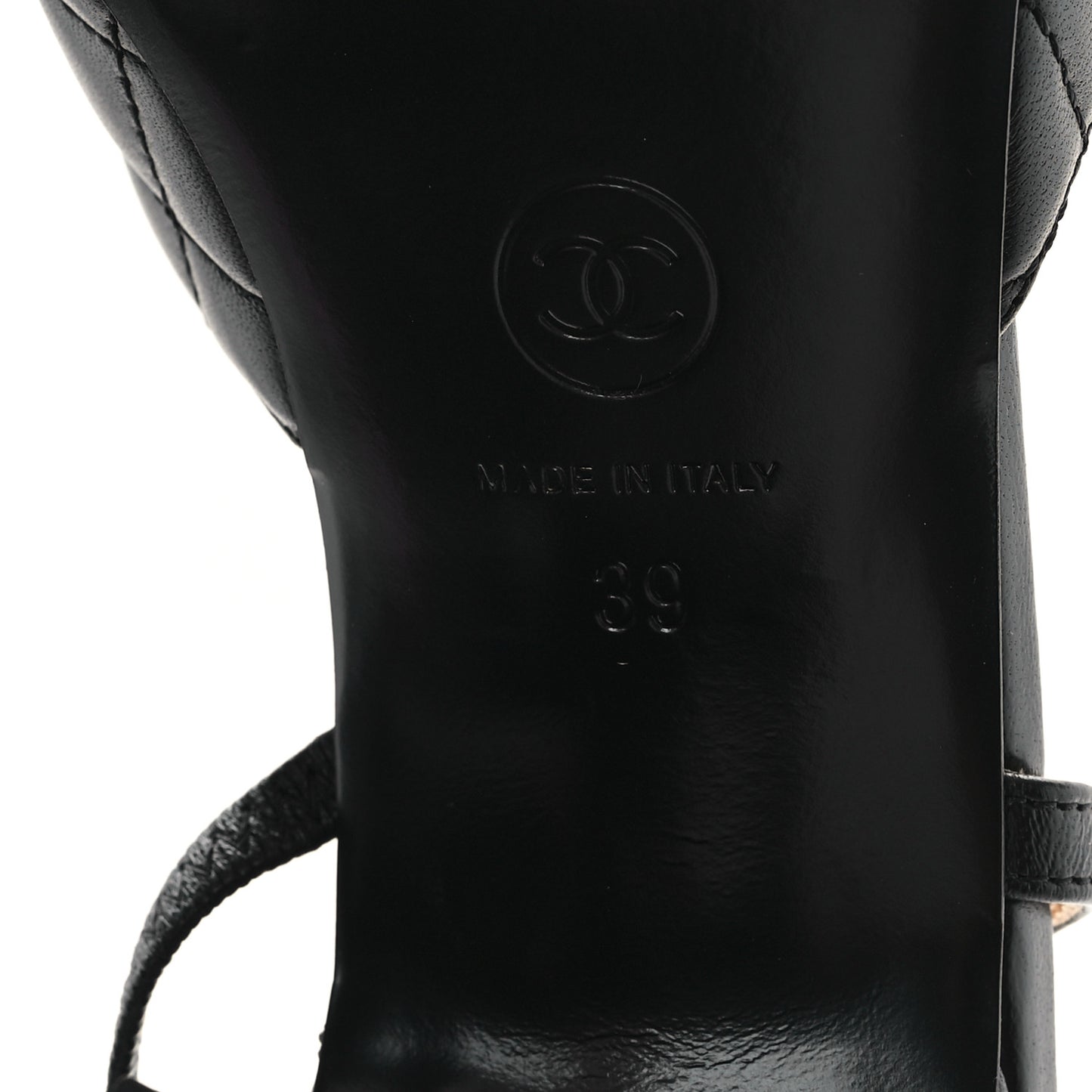 Lambskin Patent Calfskin Quilted Cap Toe CC Slingback Pumps 39 Black