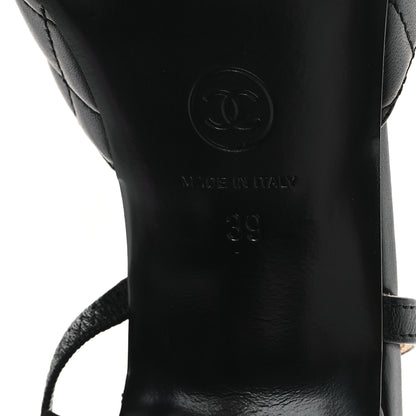 Chanel Lambskin Patent Calfskin Quilted Cap Toe CC Slingback Pumps 39 Black 7 of 9