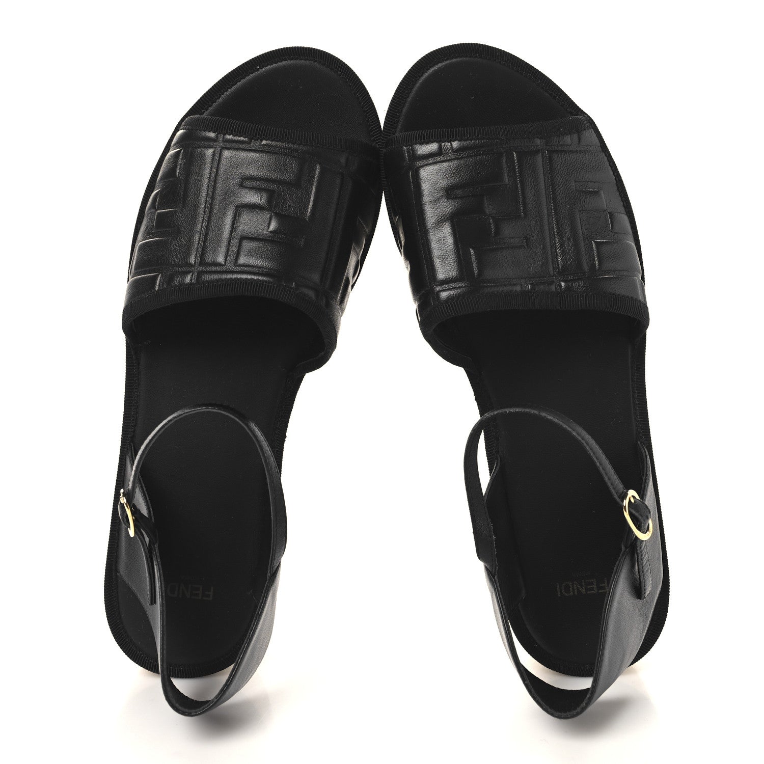 Fendi Nappa FF Embossed Espadrille Platform Sandals Black 2 of 8