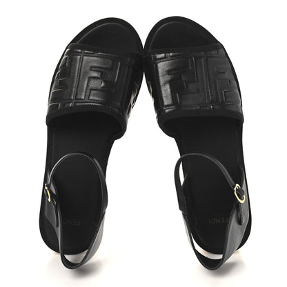 Fendi Nappa FF Embossed Espadrille Platform Sandals Black 2 of 8