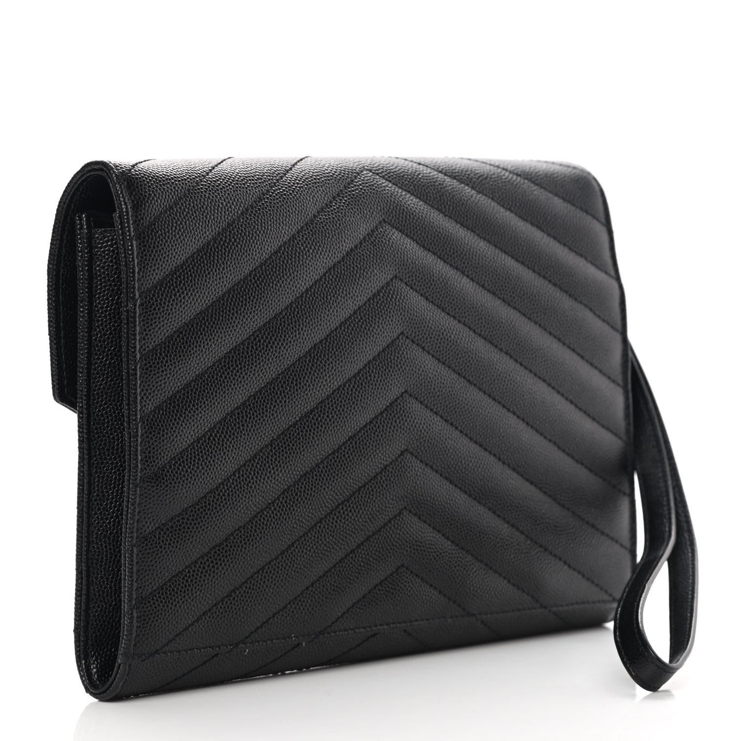 Grain De Poudre Matelasse Chevron Monogram Envelope Clutch Black
