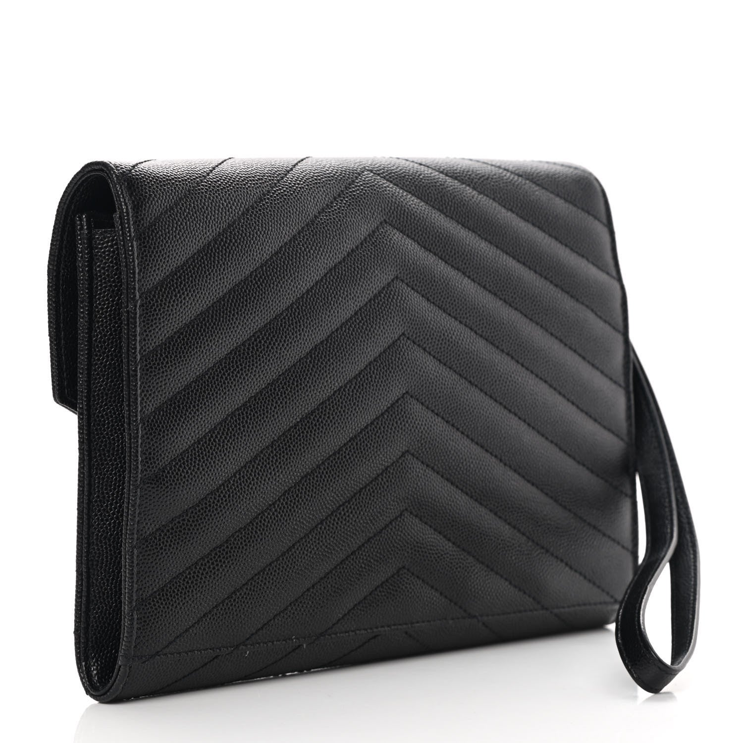 Saint Laurent Grain De Poudre Matelasse Chevron Monogram Envelope Clutch Black 3 of 7