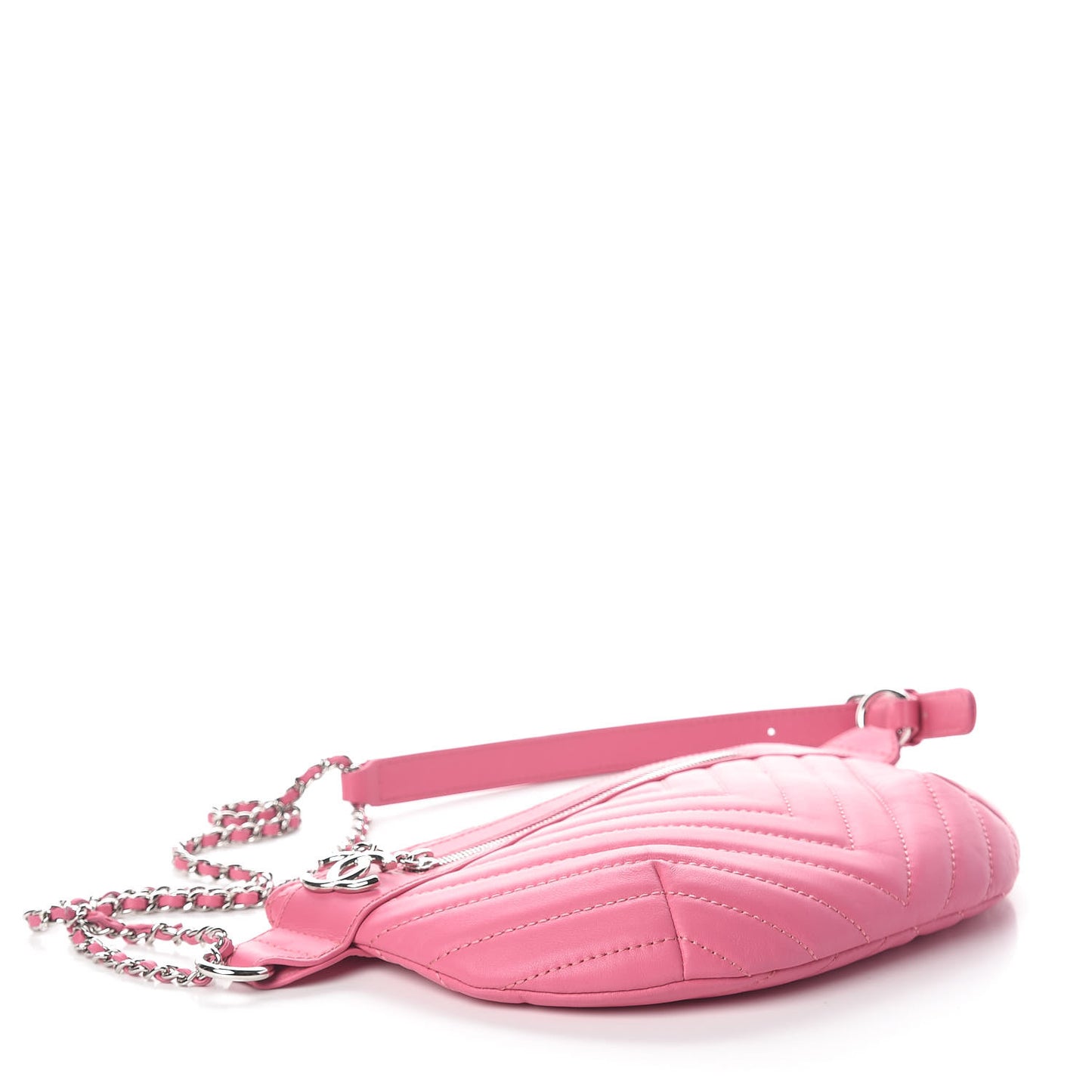 Lambskin Chevron Quilted Waist Belt Bag Pink
