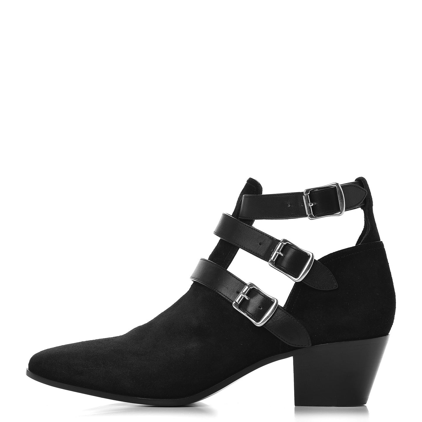 Suede Rock Buckle Booties 38.5 Black