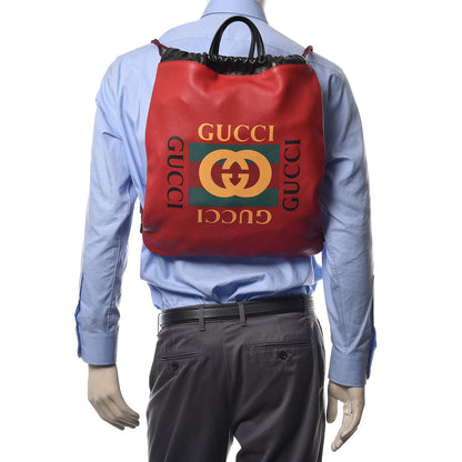 Gucci Calfskin Mens Logo Drawstring Backpack Red 2 of 9
