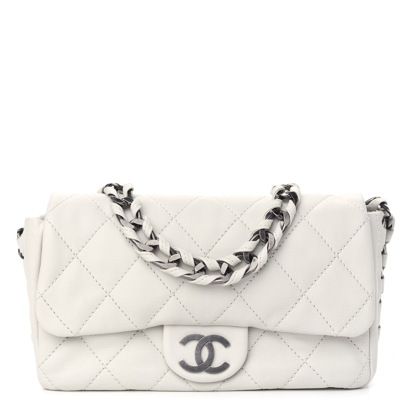 Calfskin Quilted Medium Modern Chain Flap White
