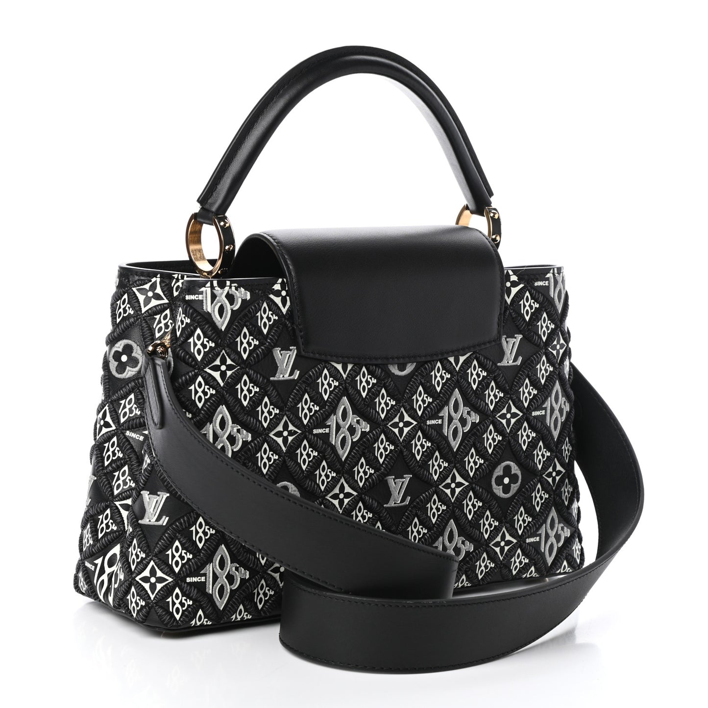 Calfskin Since 1854 Embroidered Capucines PM Black