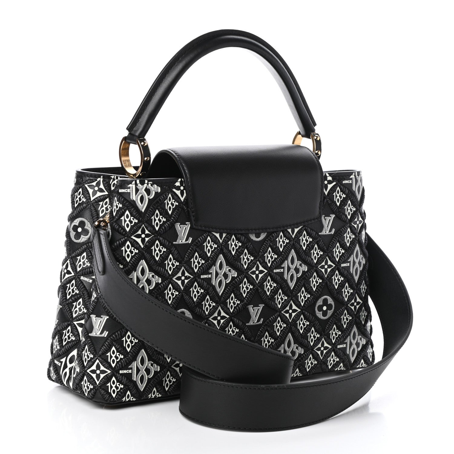 Louis Vuitton Calfskin Since 1854 Embroidered Capucines PM Black 3 of 9