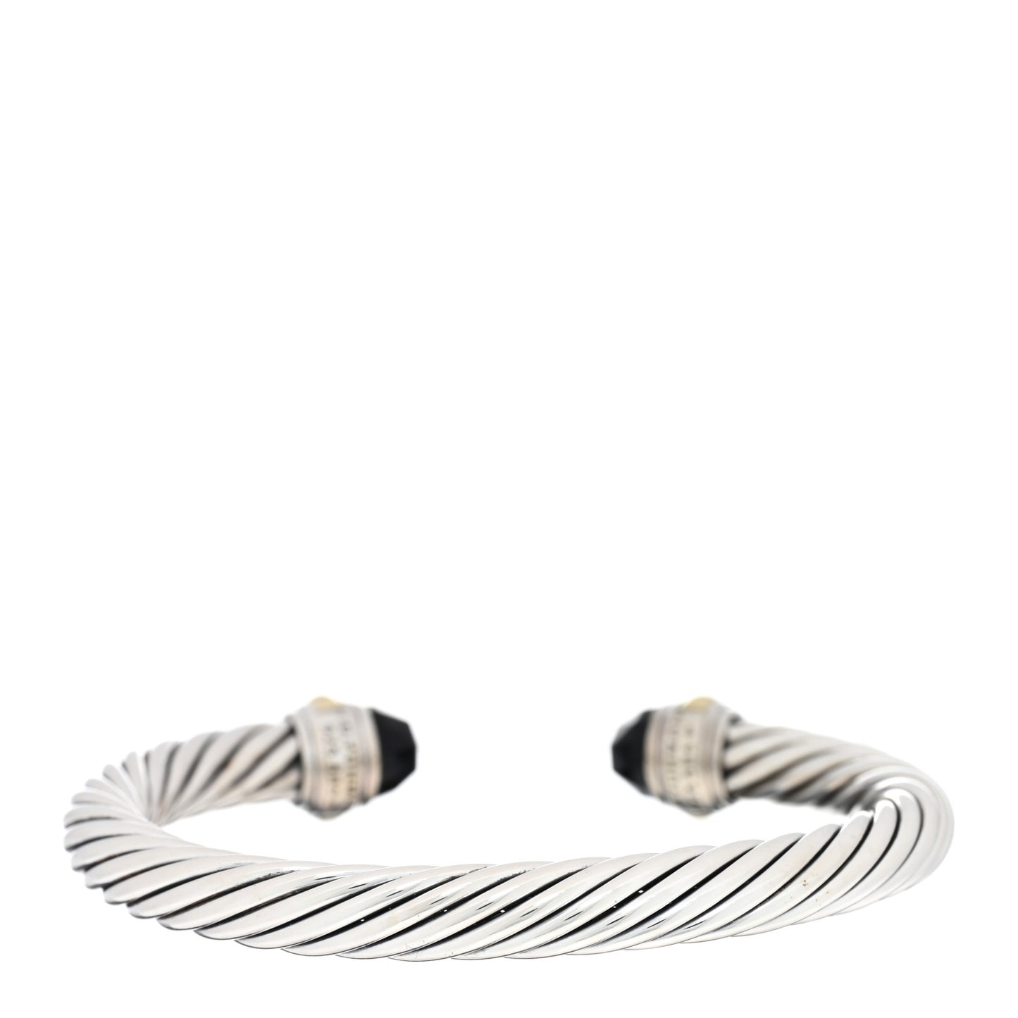 Sterling Silver 14K Yellow Gold Black Onyx 7mm Cable Classics Bracelet