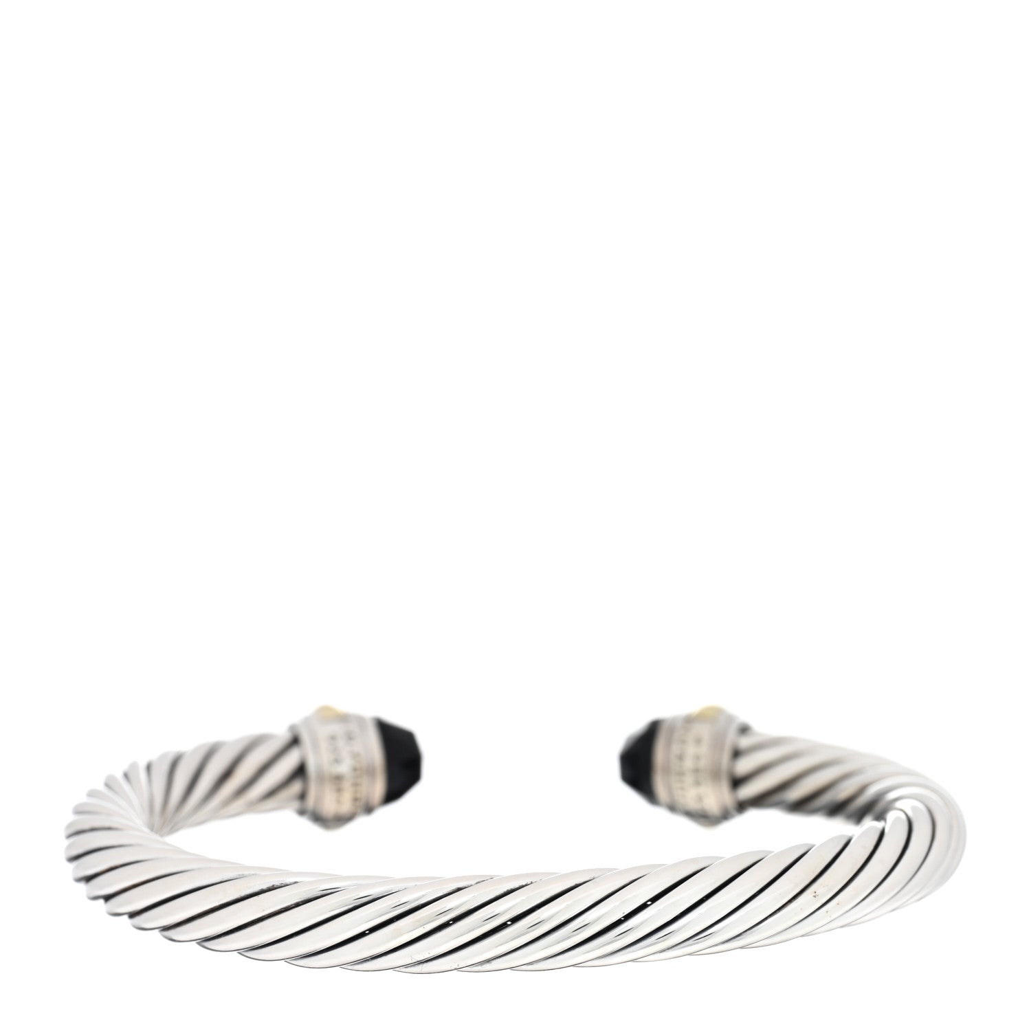 David Yurman Sterling Silver 14K Yellow Gold Black Onyx 7mm Cable Classics Bracelet 2 of 3