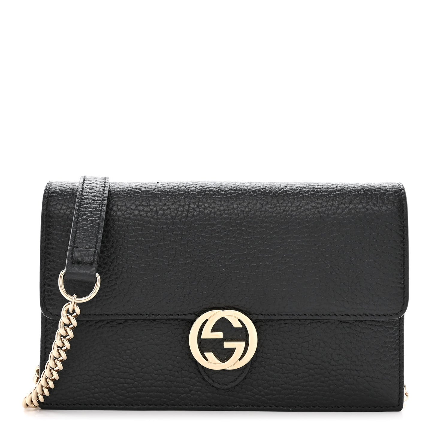 Dollar Calfskin Interlocking G Chain Wallet Black