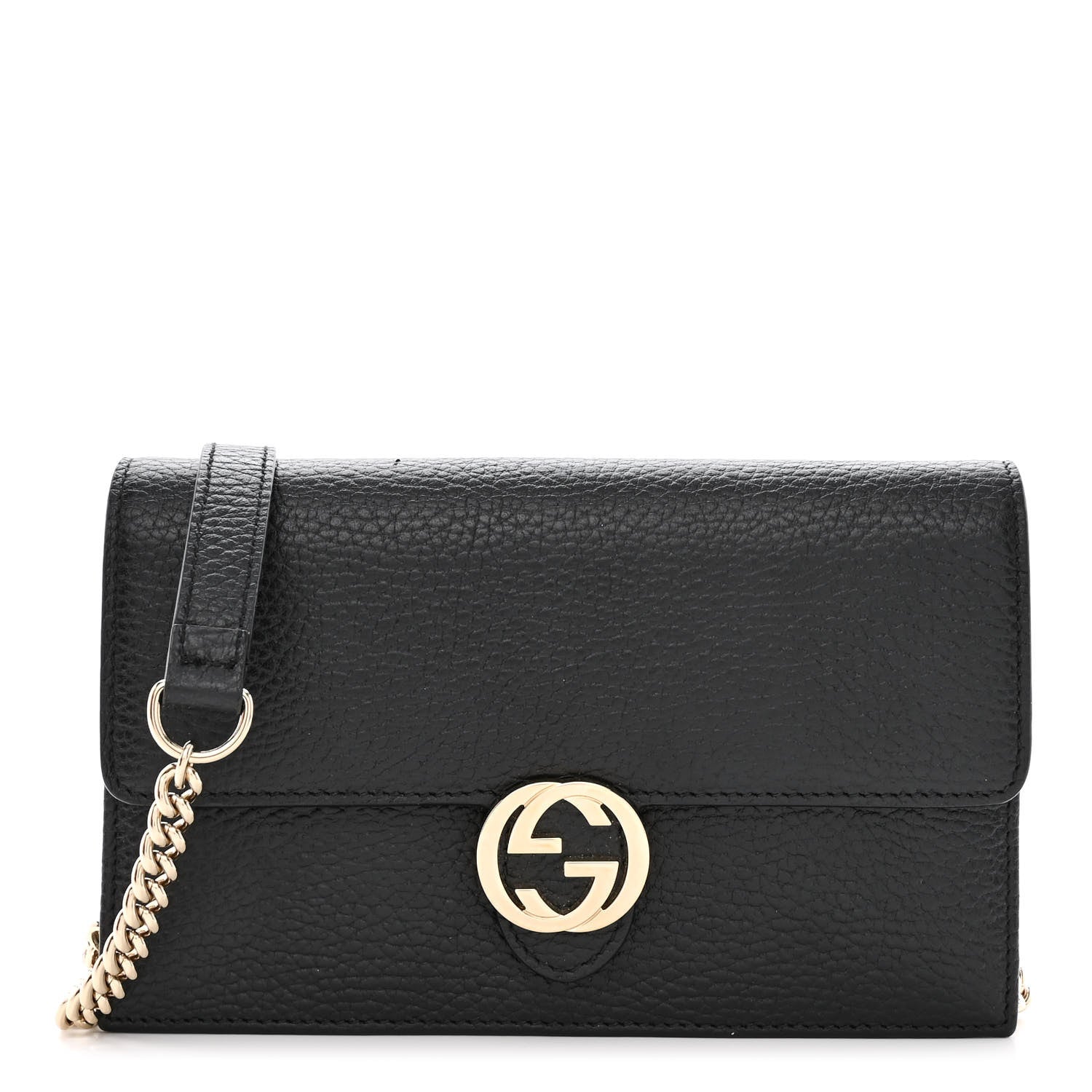 Gucci Dollar Calfskin Interlocking G Chain Wallet Black 1 of 10