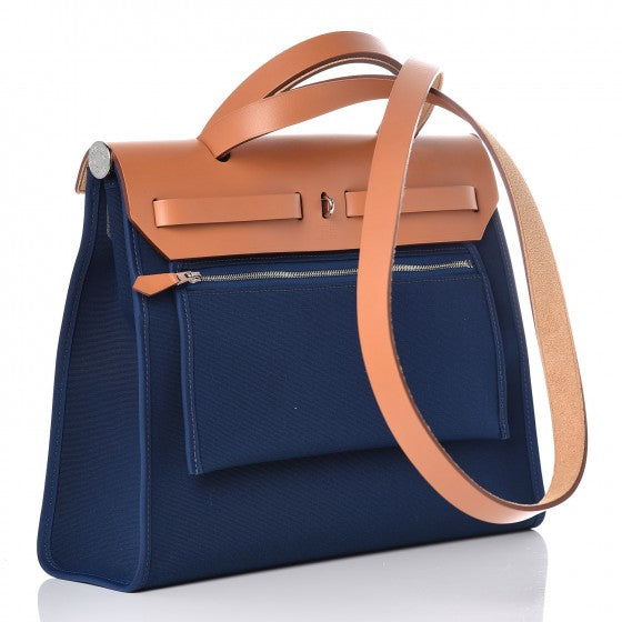 Hermes Vache Hunter Toile Herbag Zip 31 PM Bleu De Malte 5 of 11