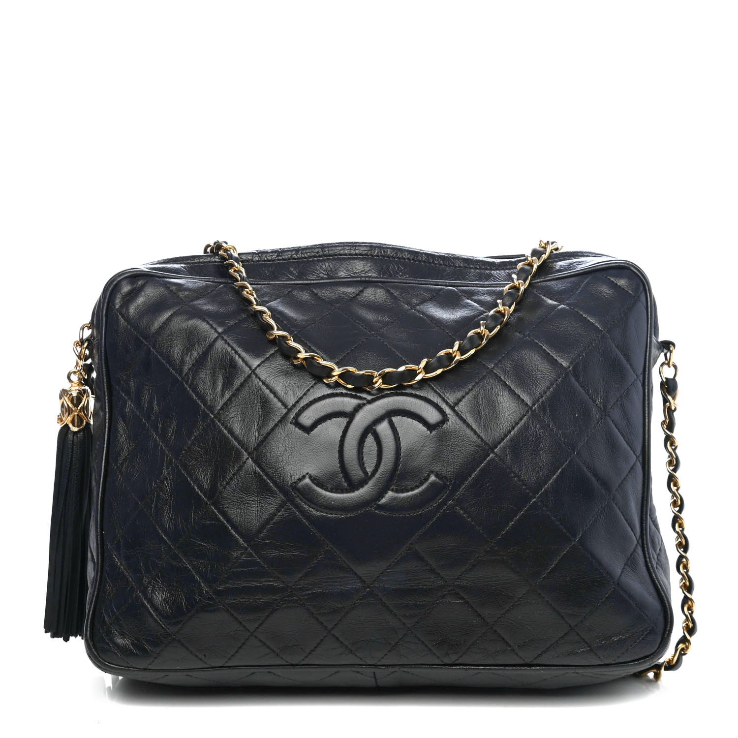 Chanel Lambskin Quilted CC Tassel Camera Case Navy 1 of 4